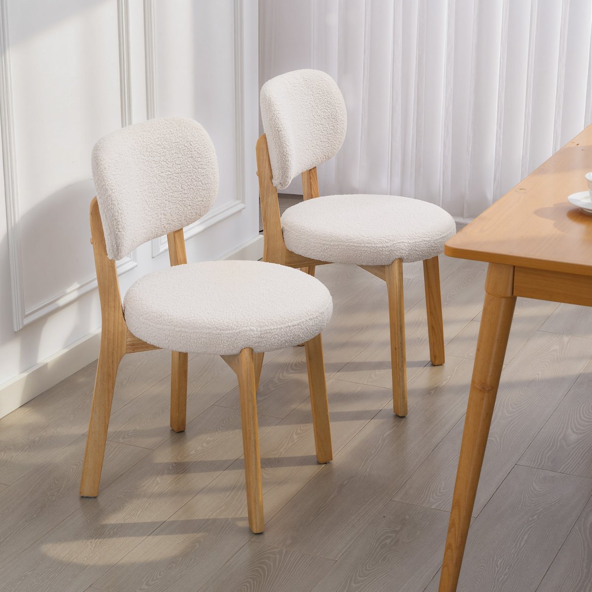 Chaise de salle à manger Tissu effet laine crème, bois naturel, HOMCOM