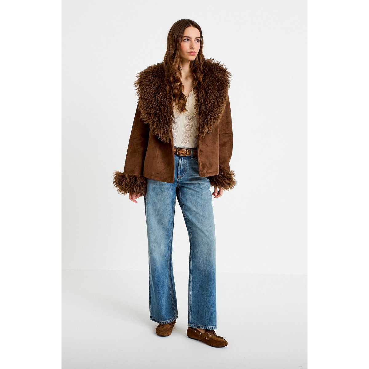 Manteau droit manches longues marron, CACHE CACHE