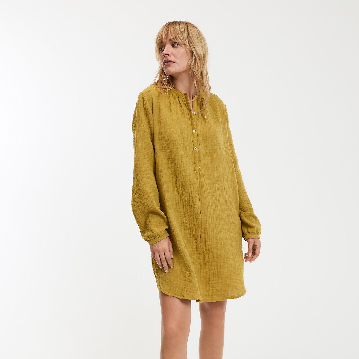 Chemise de nuit en gaze de coton, Signature MARGOT vert olive, LA REDOUTE COLLECTIONS