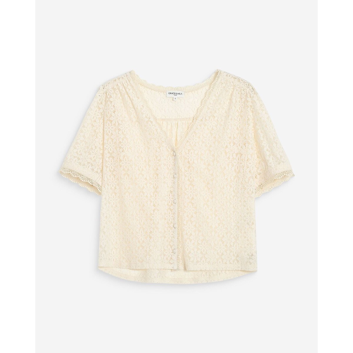 Blusa in pizzo a maniche corte VICKY ecru , GRACE & MILA