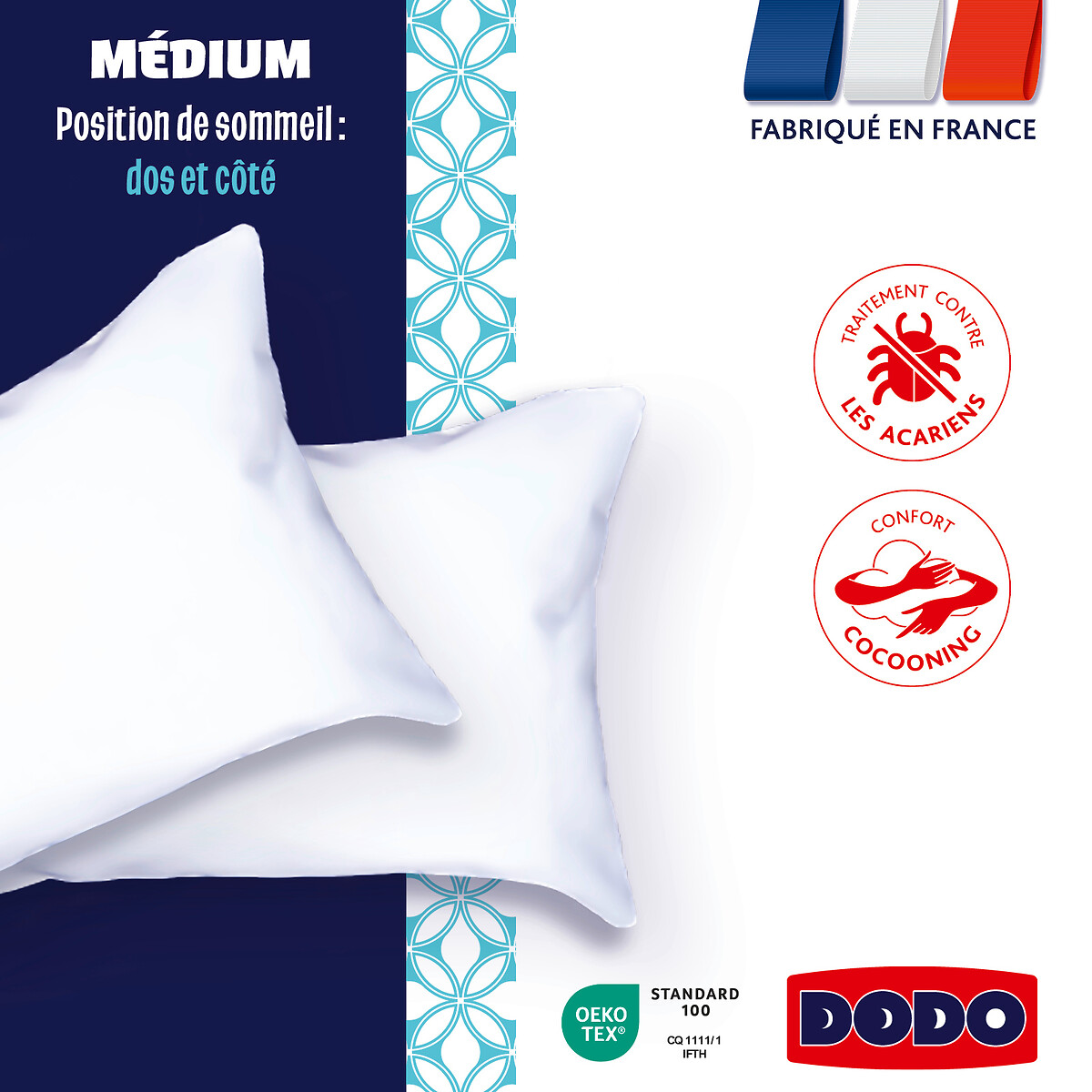 Oreiller MEDIUM - Cocooning &  Anti-Acariens blanc, DODO