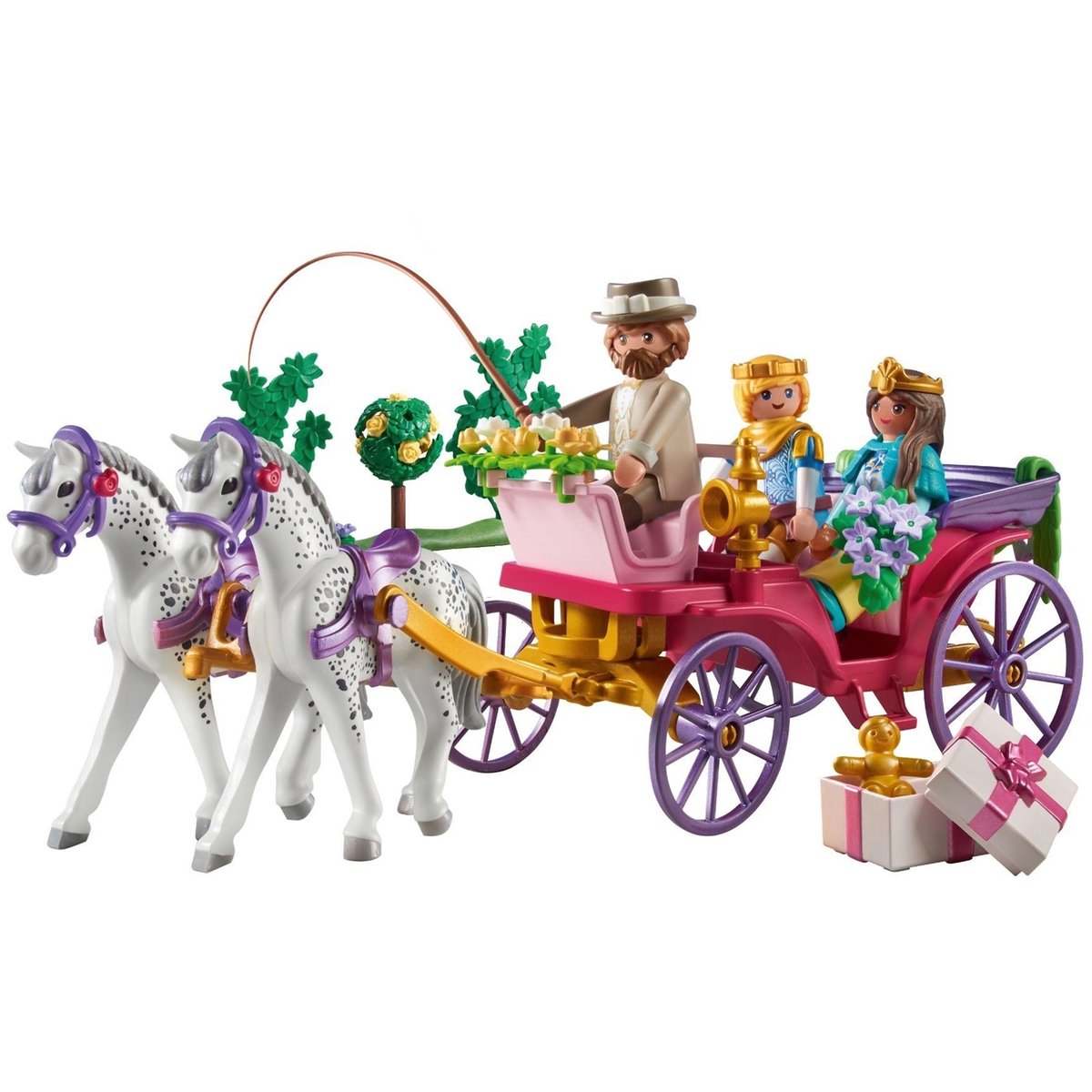 Calèche avec couple princier, cocher et cadeau multicolore, PLAYMOBIL