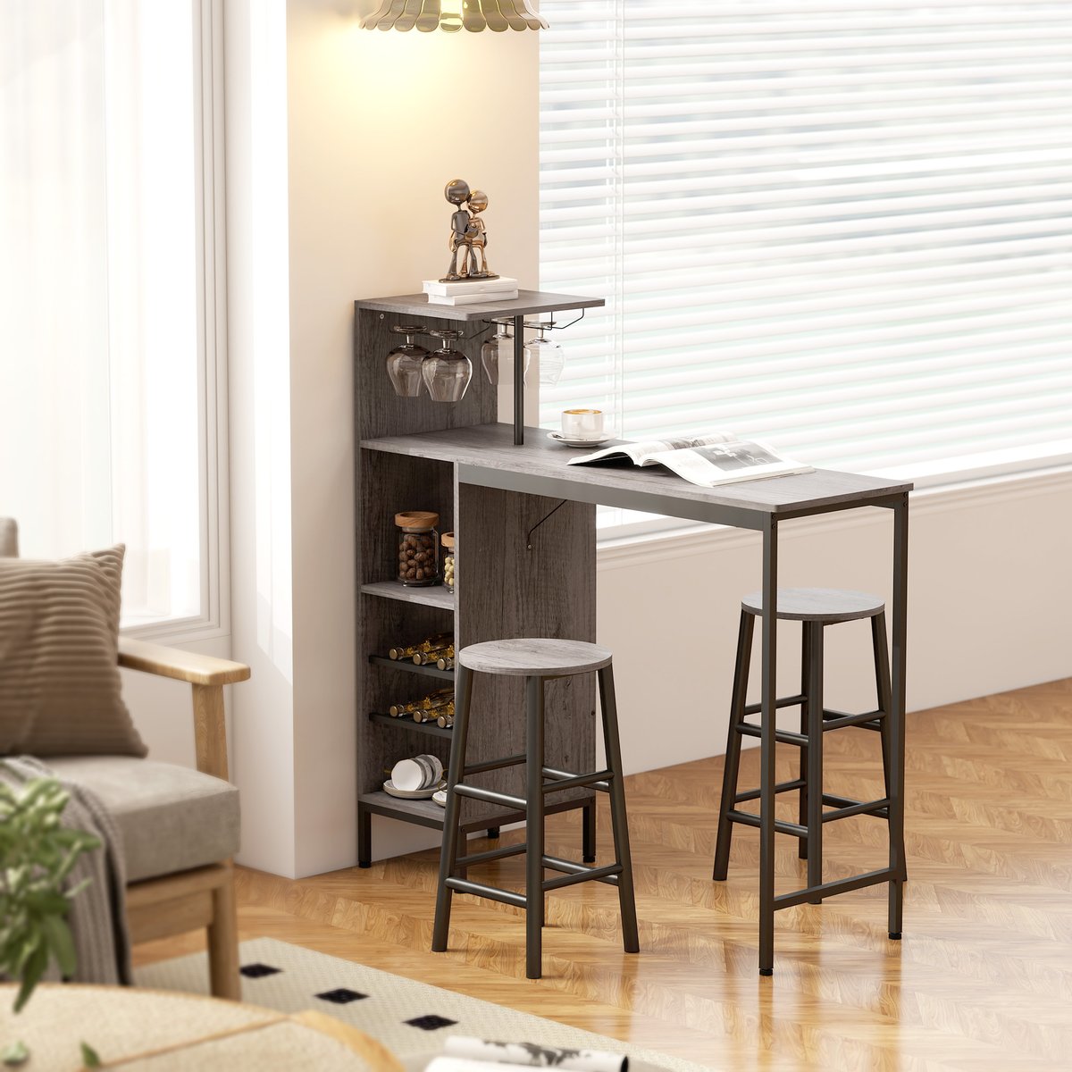 Ensemble de table de bar MDF Bois naturel bois naturel, noir, HOMCOM