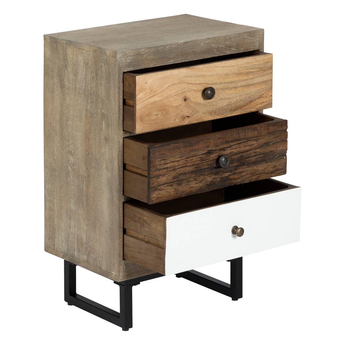 Table de chevet 3 tiroirs bois de manguier KOVAL gris, ATMOSPHERA