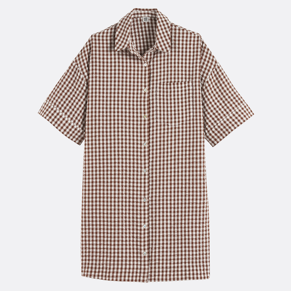 Camisón mil rayas, cuadros vichy de tejido teñido, Signature AIMÉE chocolate, LA REDOUTE COLLECTIONS