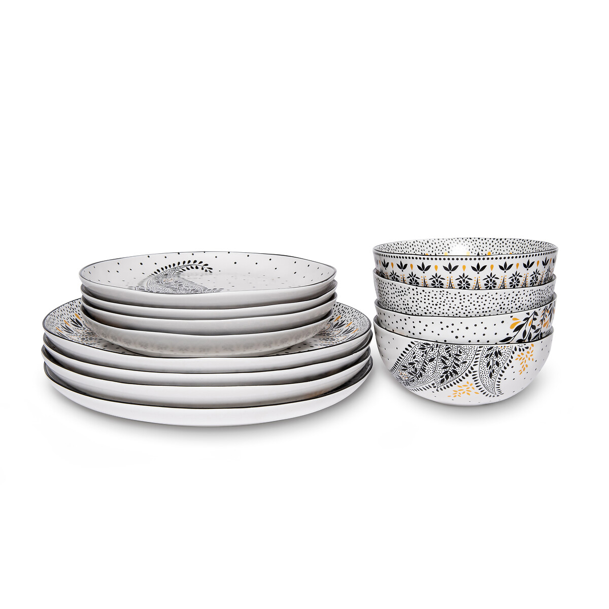 12-Piece Artisanne Noir Dinner Set white, SARA MILLER