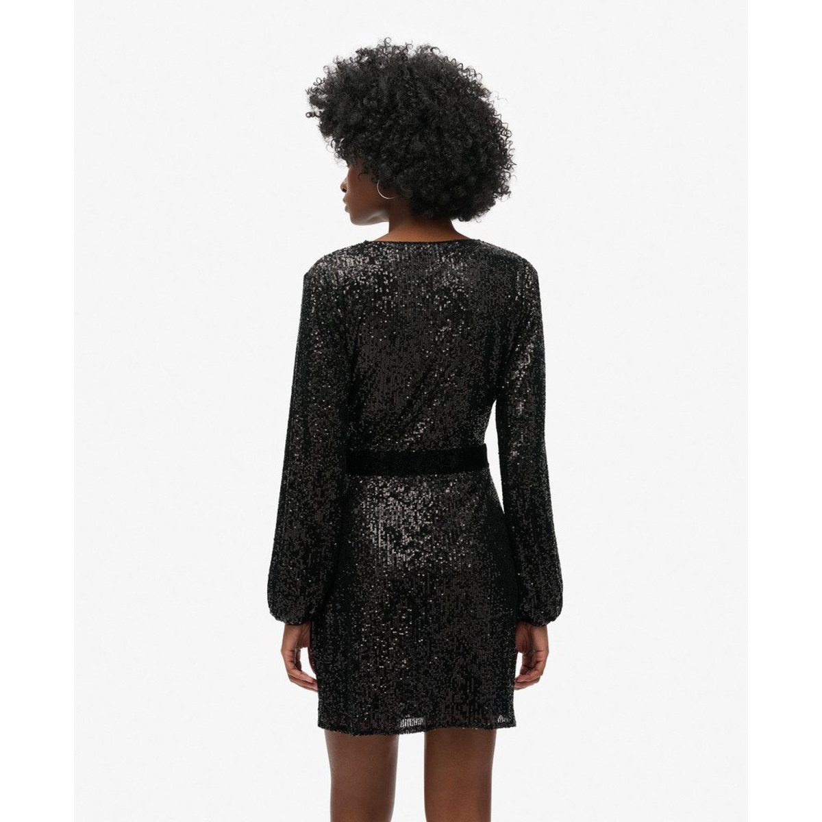 Robe portefeuille courte velours et sequins sequins noirs, SUPERDRY