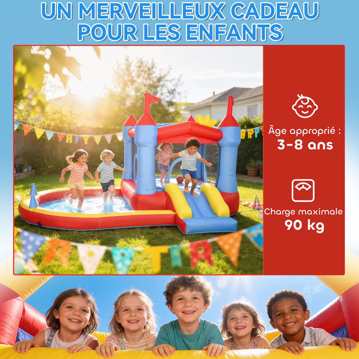Château gonflable Tissu Oxford Multicolore bleu, rouge, jaune, AIYAPLAY