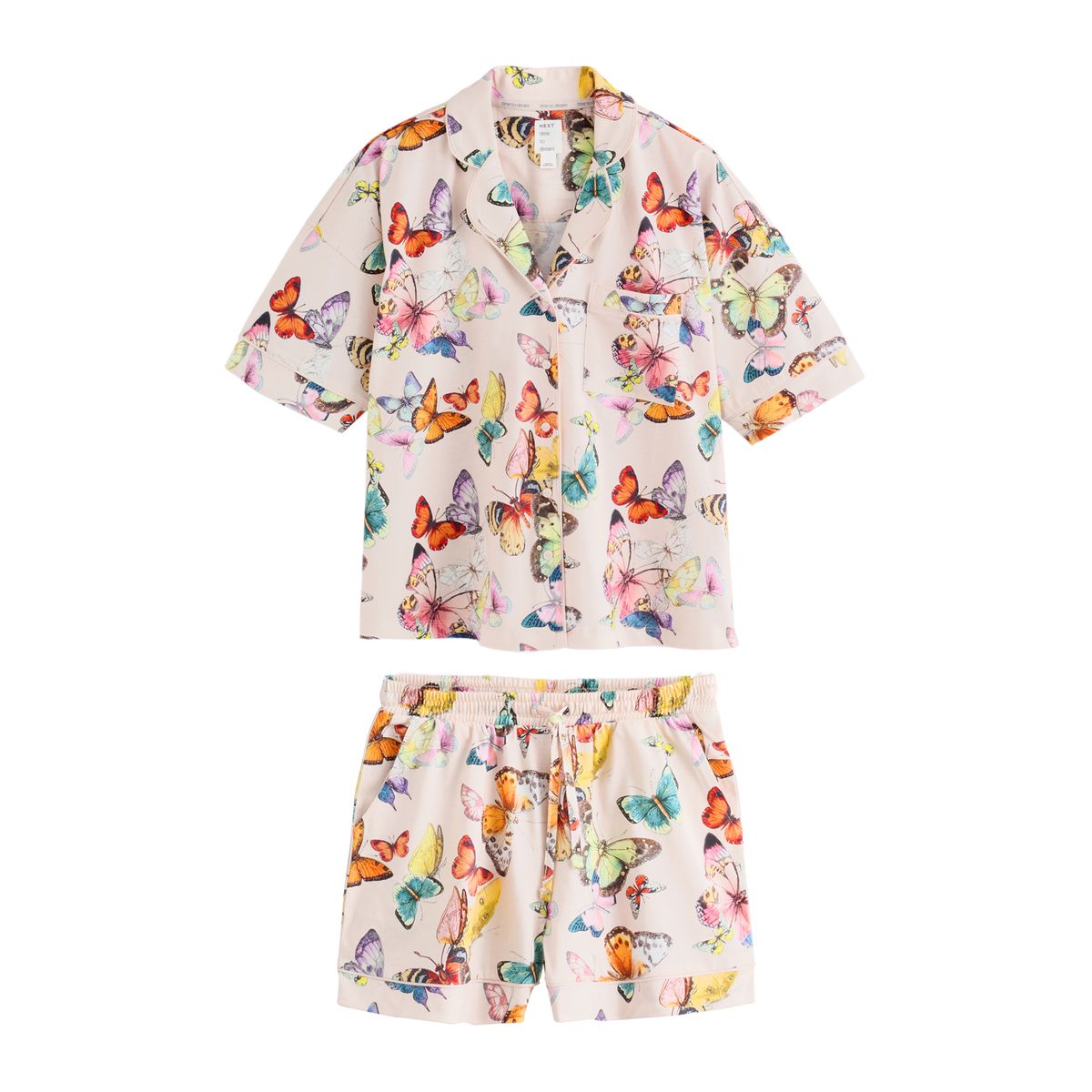 Ensemble short de pyjama boutonné en jersey papillon crème, NEXT