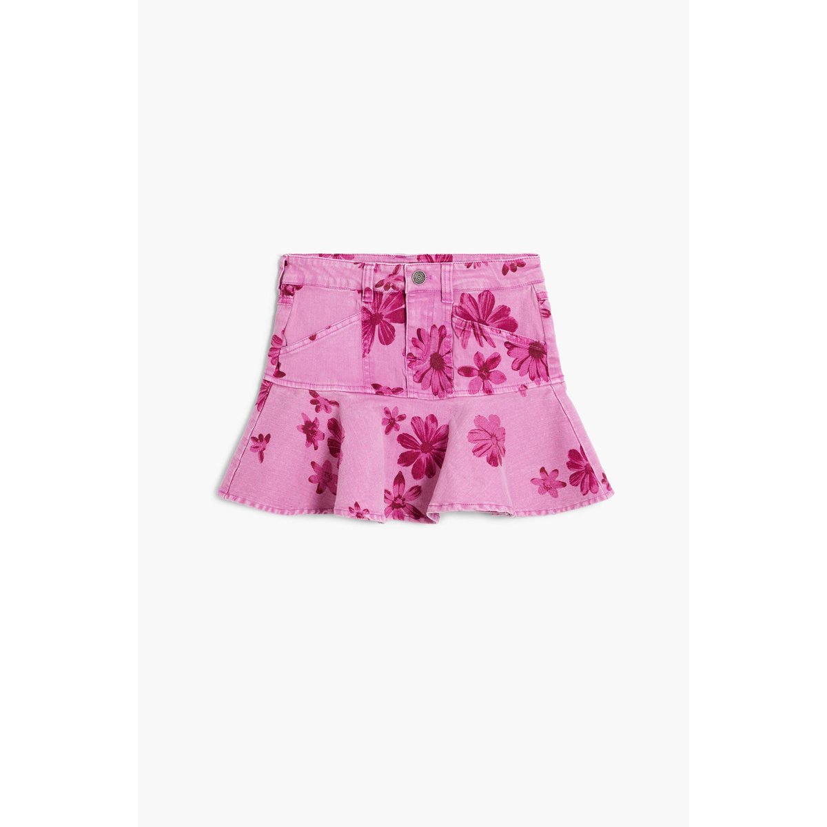 Jupe courte denim fleurs rouge, DESIGUAL