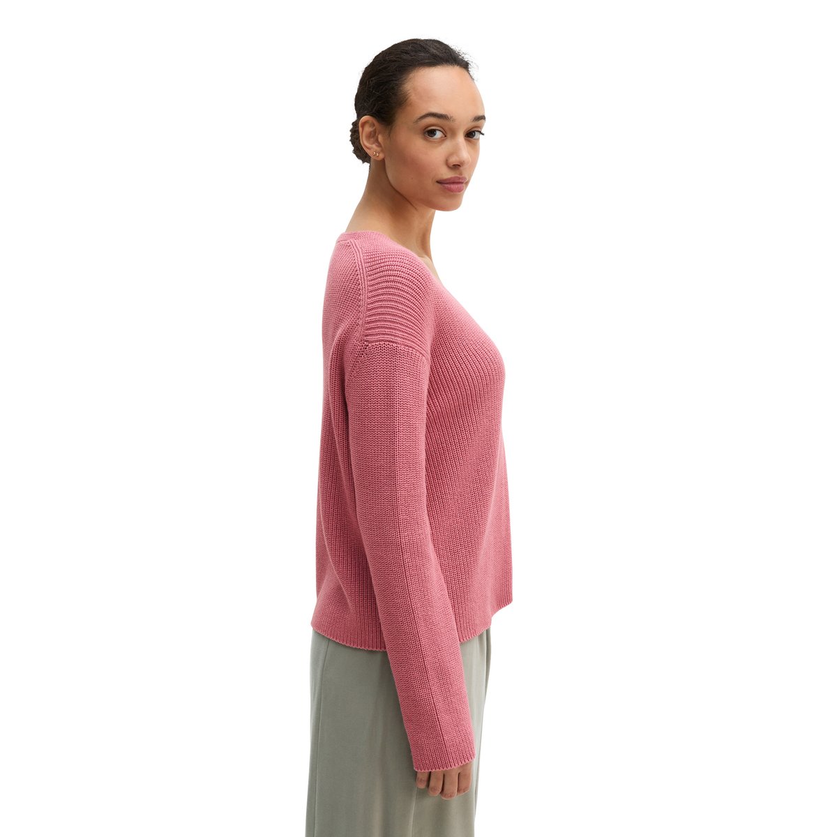 Pull ras du cou en V relaxed en qualité Organic Cotton rose bonbon, MARC O'POLO