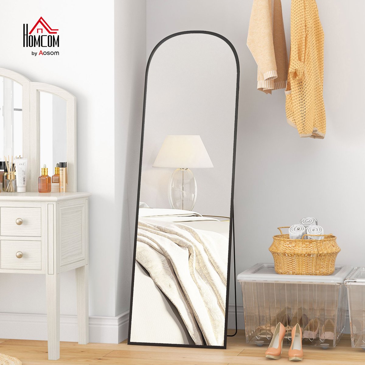 Miroir en pied Alliage d'aluminium noir, HOMCOM