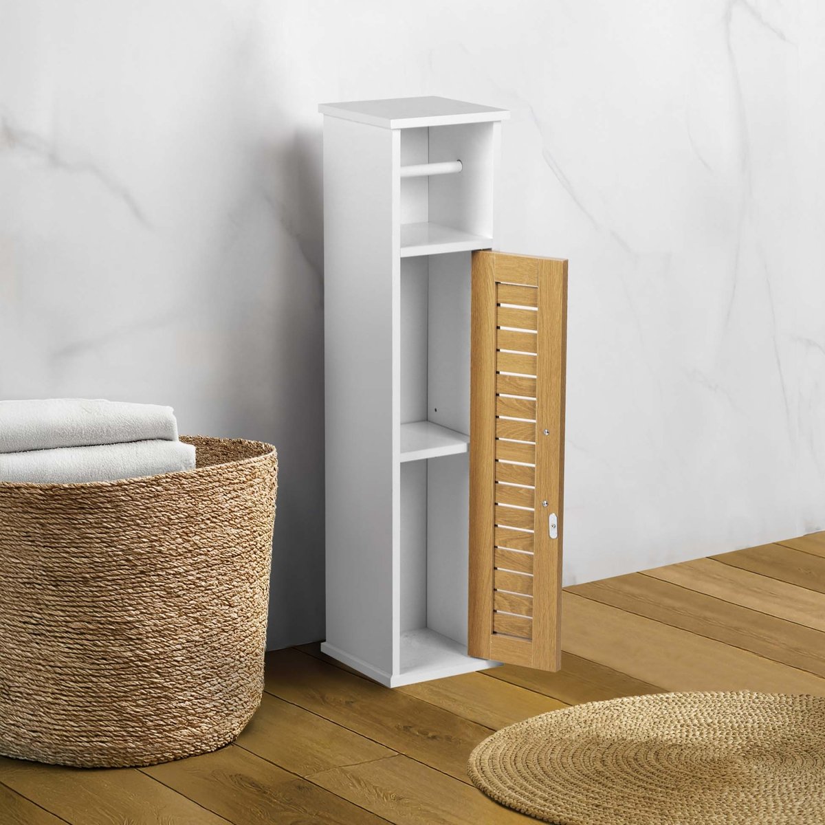 Meuble dérouleur papier WC avec rangement intégré blanc, DOUCEUR D'INTÉRIEUR