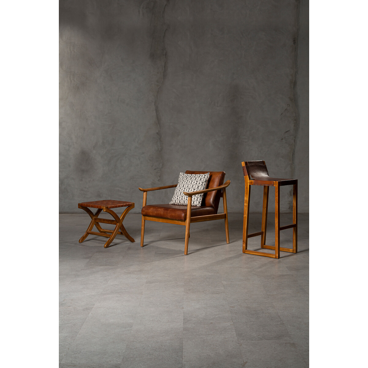 Brown Cow Leather and Natural Teak Wood Mid Century Chair brown , FIFTY FIVE SOUTH