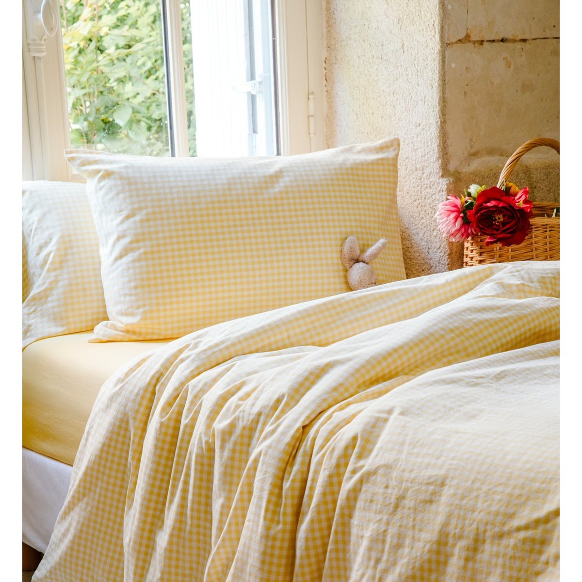 Taie d'oreiller en percale de coton bio, VICHY vichy tournesol, KADOLIS