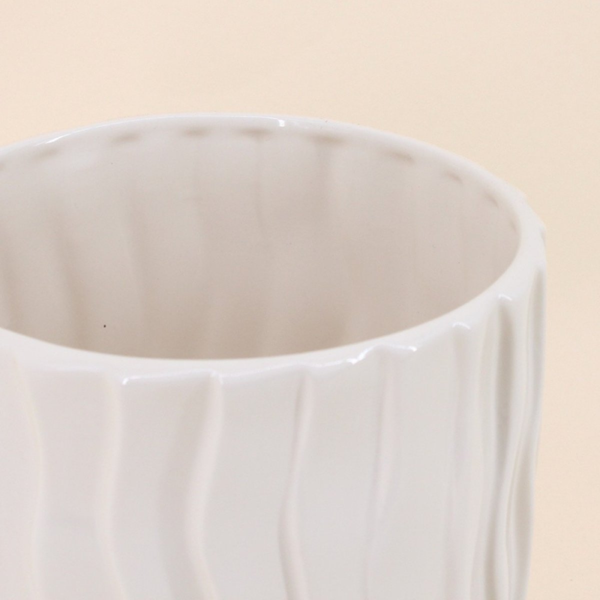 Cache-pot strié 20cm avec plateau beige, ORNAMI