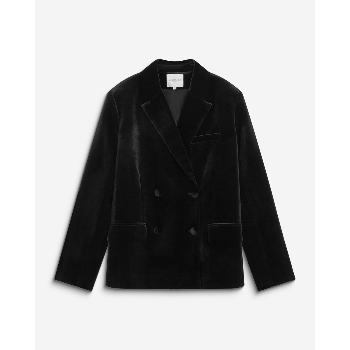 Blazer large en velours à double boutonnage noir Bradley noir, GRACE & MILA