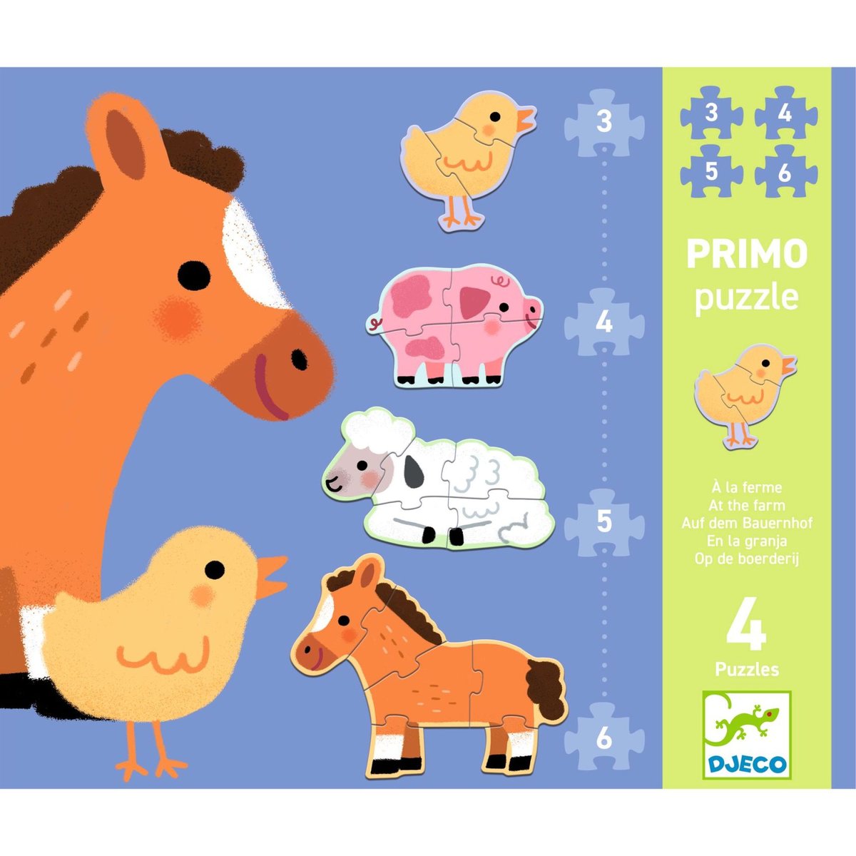 Puzzles primo - à la ferme 3, 4, 5 et 6 pièces à la ferme, DJECO