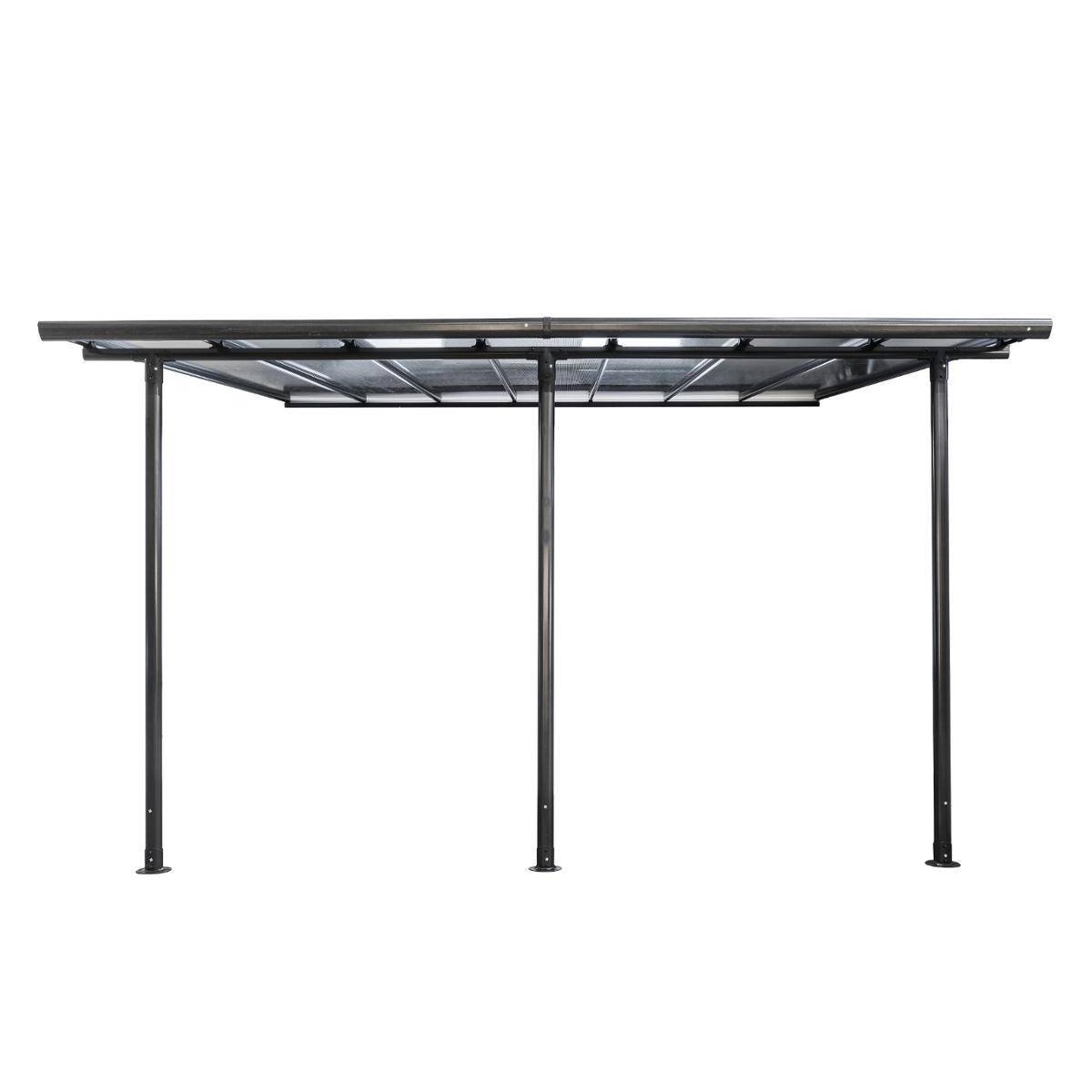 Pergola adossée en aluminium toit polycarbonate 4x3m BELIZE gris graphite, HESPERIDE