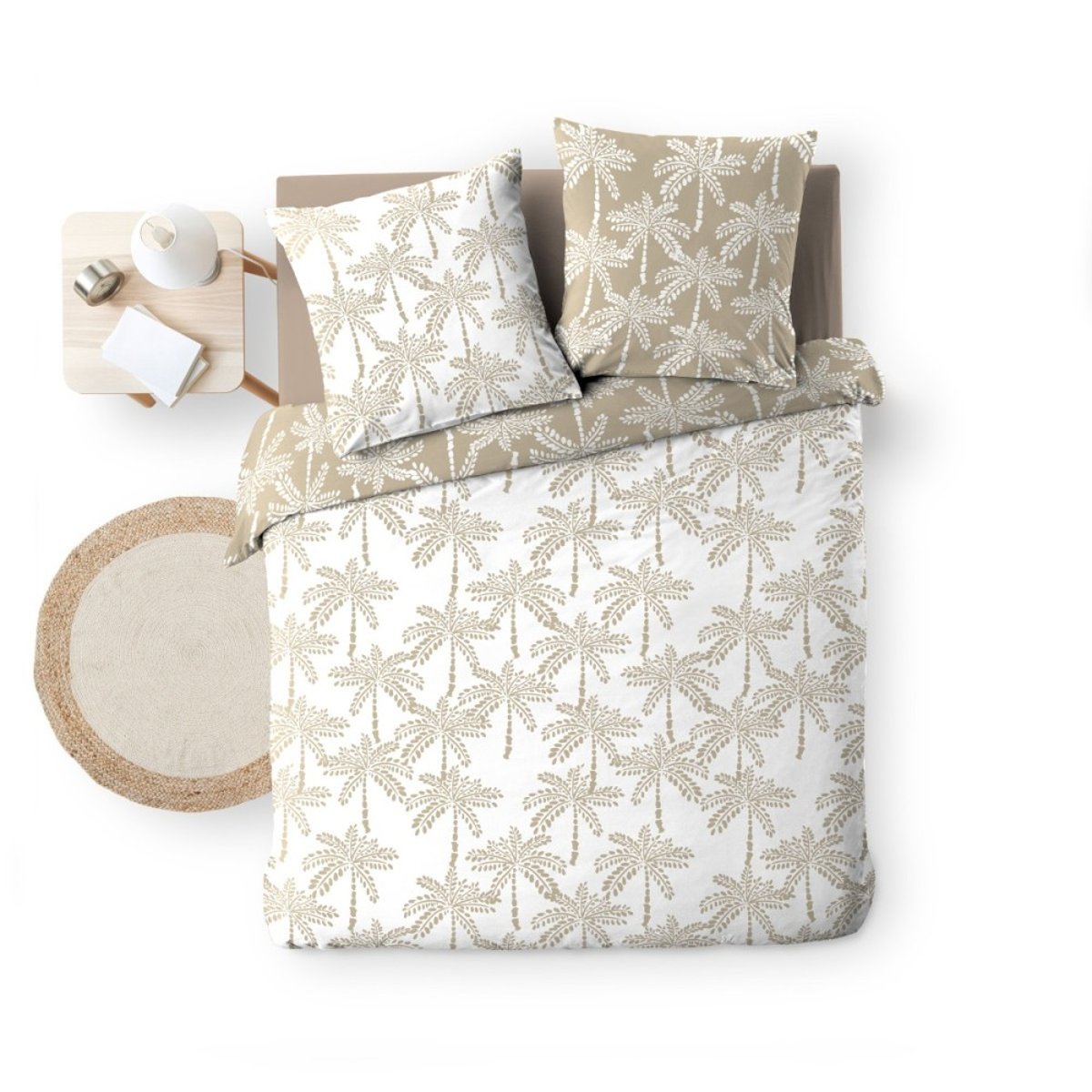 Housse de couette 240x220 + 2 taies OLIANA 100% coton 57 fils beige, DECORATIE