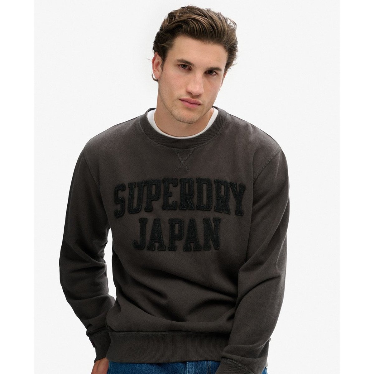 Sweatshirt Vintage Athletic Tonal Col Rond noir délavé, SUPERDRY