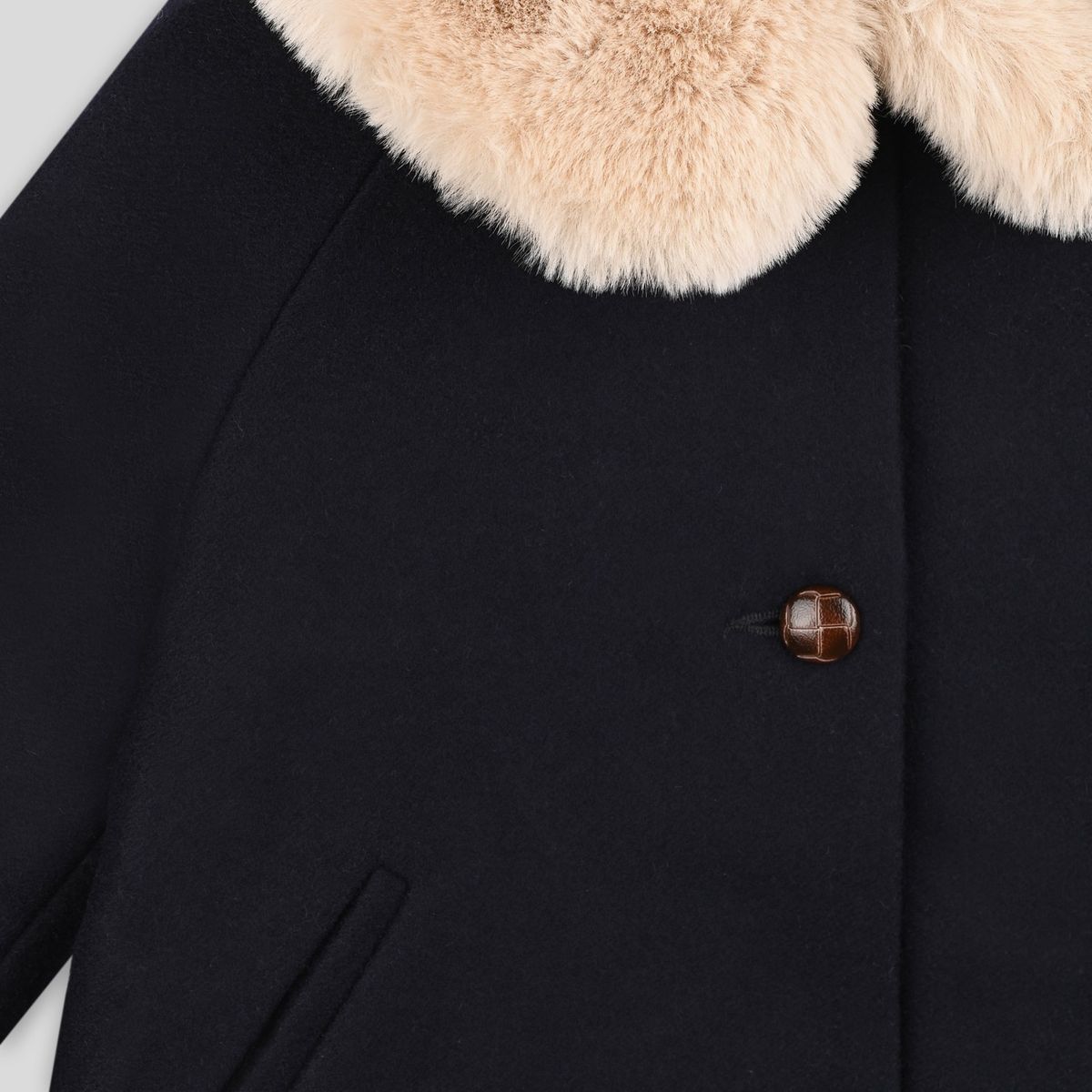 Manteau en laine uni avec col amovible en imitation fourrure nuit bebe, MONOPRIX