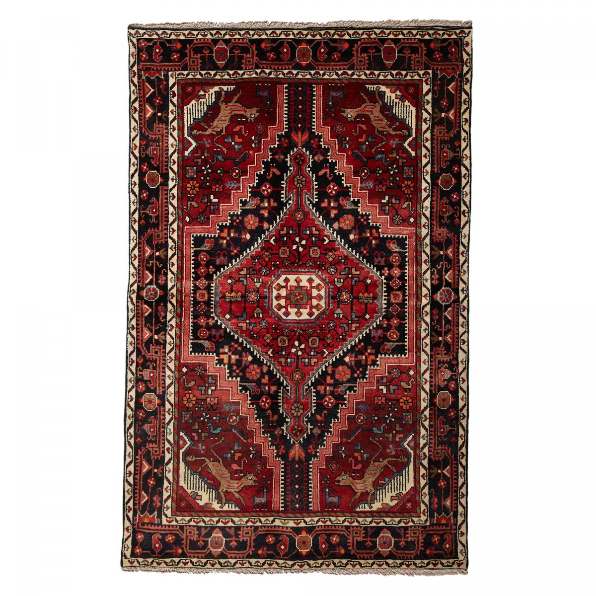 Tapis d'orient au motif oriental, noué main, HAMADAN 38 bordeaux, noir, rouge, UN AMOUR DE TAPIS