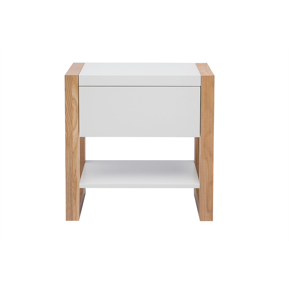 Table de chevet blanc et bois clair frêne massif ARMEL blanc, MILIBOO