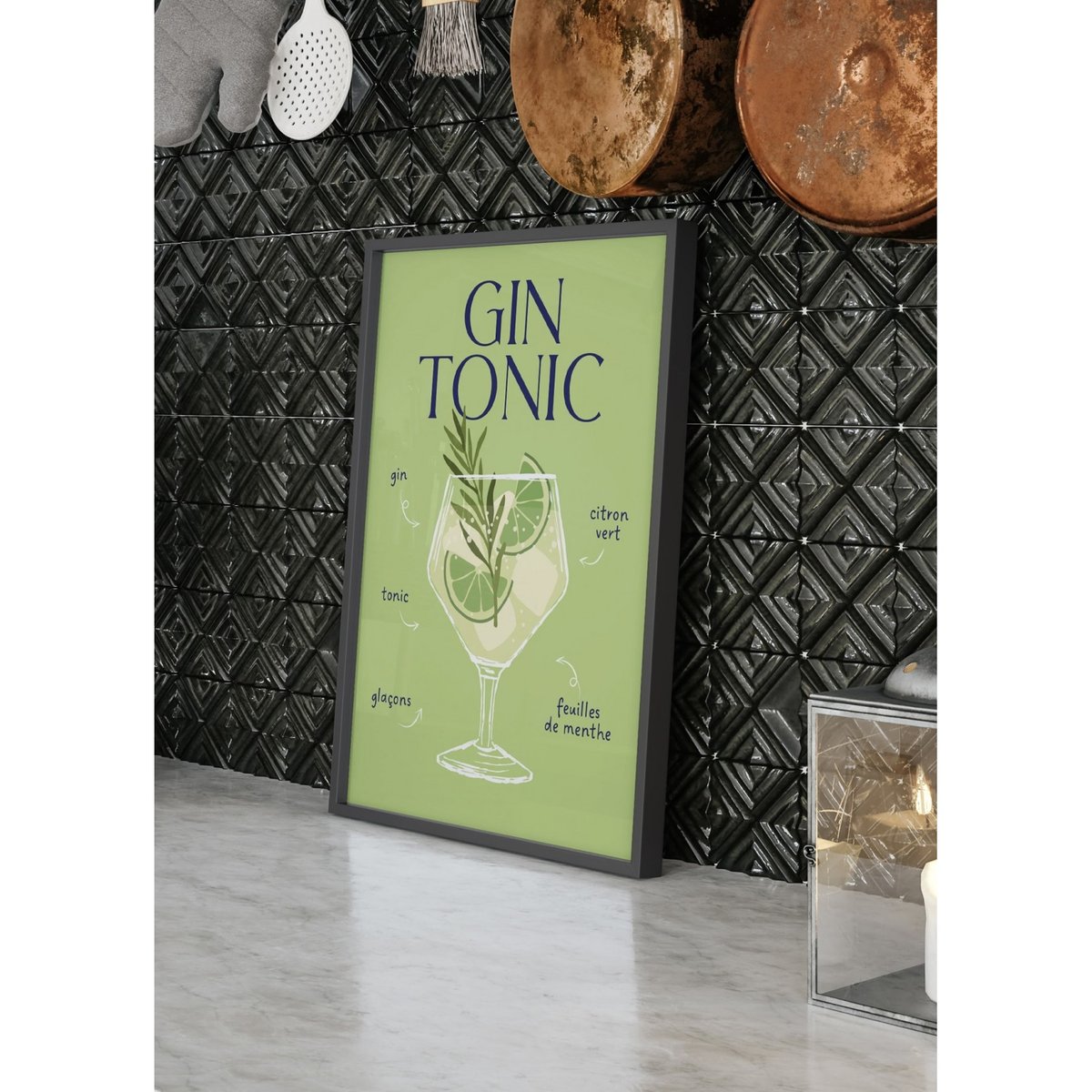 Affiche Cocktail Gin Tonic 2 blanc, L'AFFICHERIE