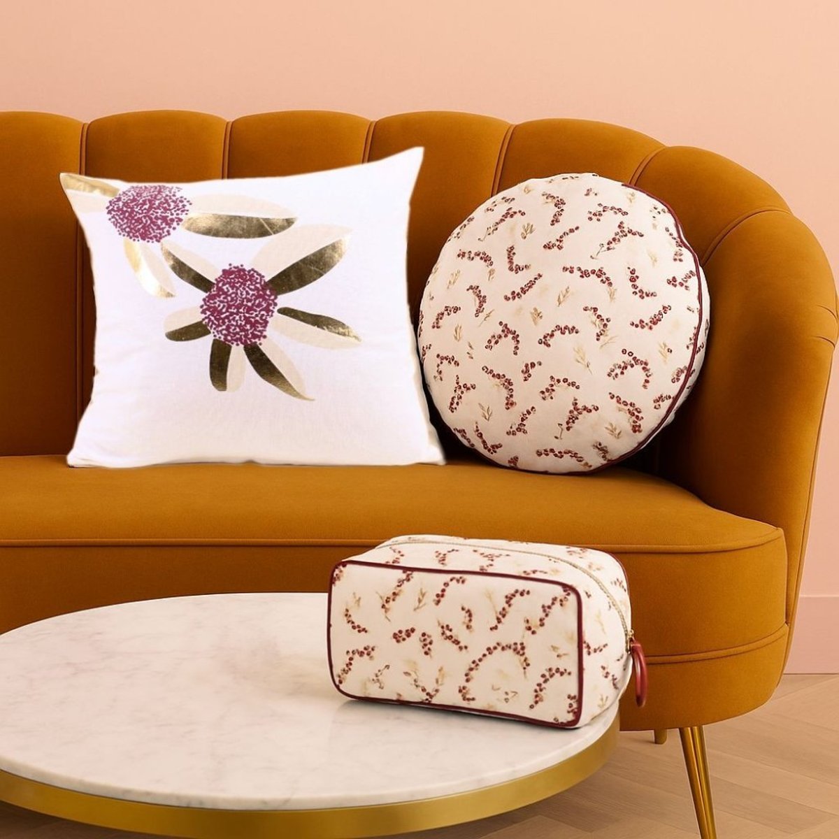 Coussin imprimé fleurs 40x40cm blanc, ORNAMI