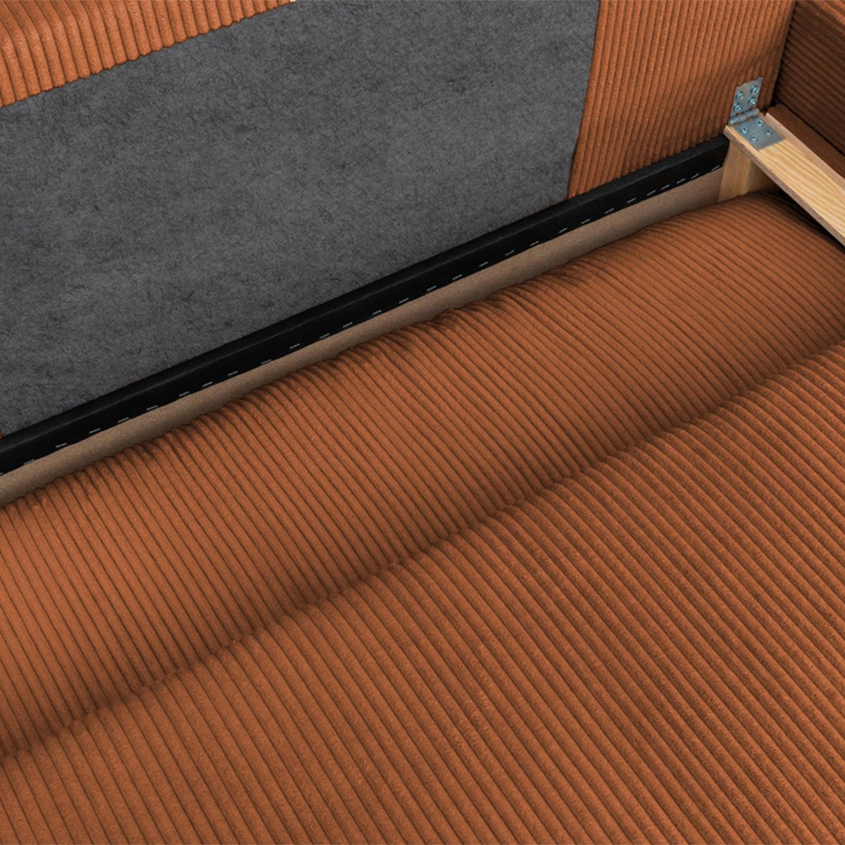 Banquette canapé d'angle droit convertible 3 places velours côtelé avec coffre NELSON taupe, SWEEEK