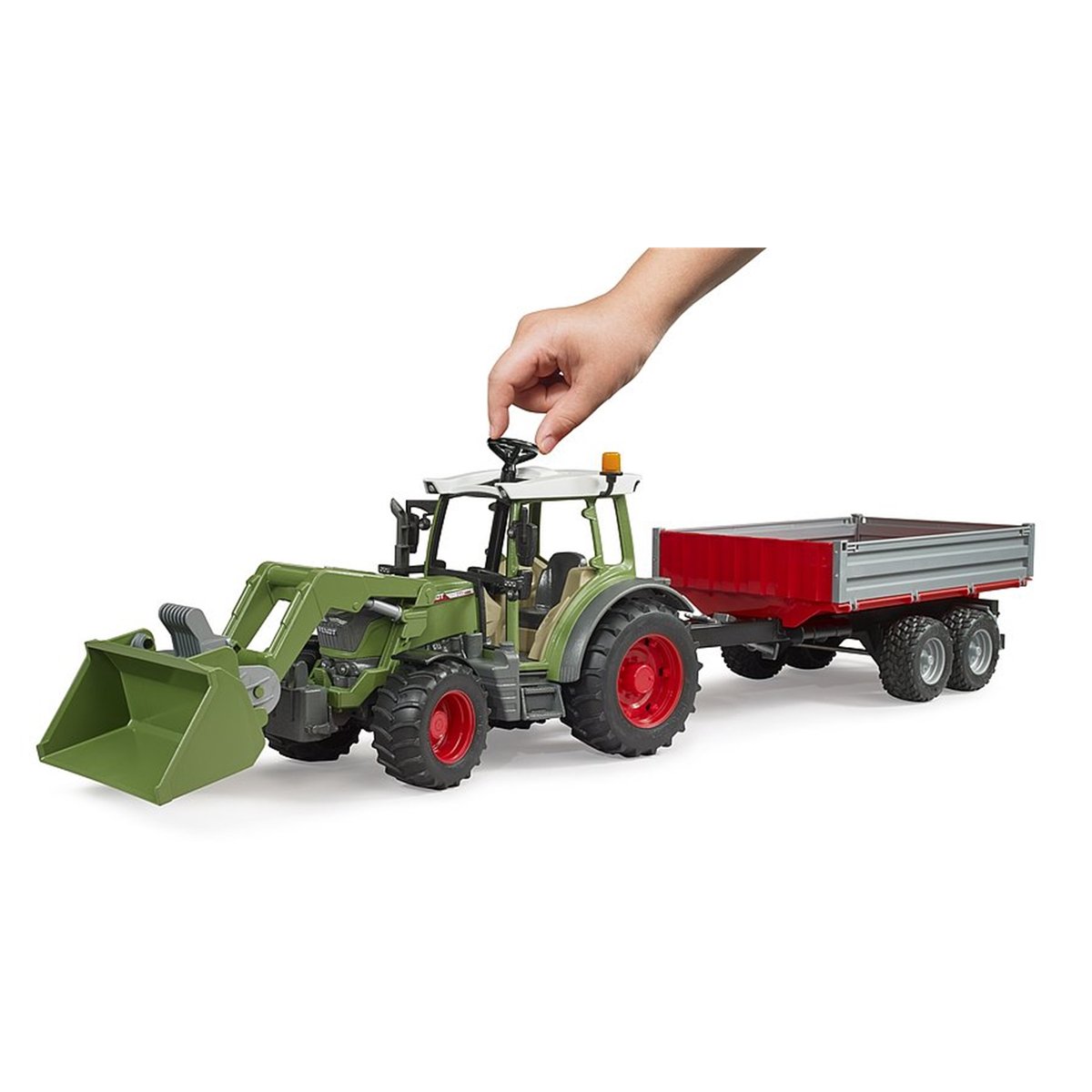 Fendt Vario 211 avec chargeur frontal et remorque à ridelle vert, BRUDER
