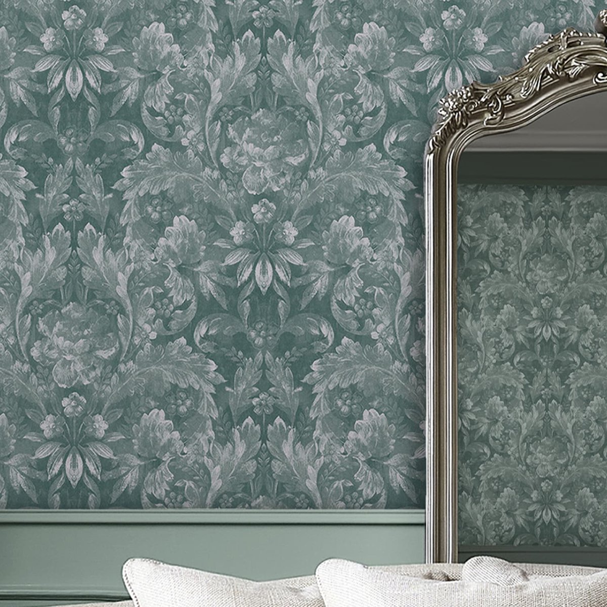 Papier peint Fleurs Apolline Jade vert, LAURA ASHLEY
