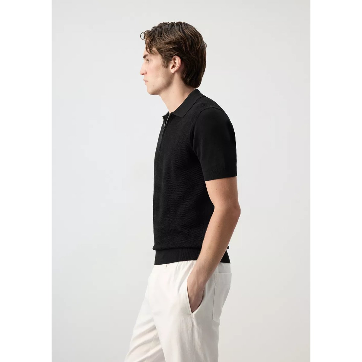 Polo 100 % coton maille structure noir, MANGO MAN