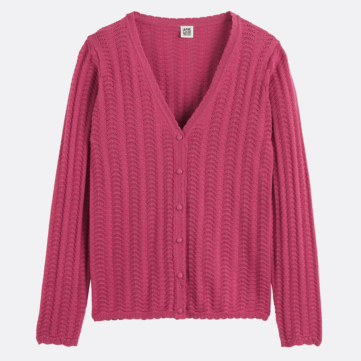 Chaqueta de punto fino con cuello de pico y cierre de botones rosa maquillaje, LA REDOUTE COLLECTIONS
