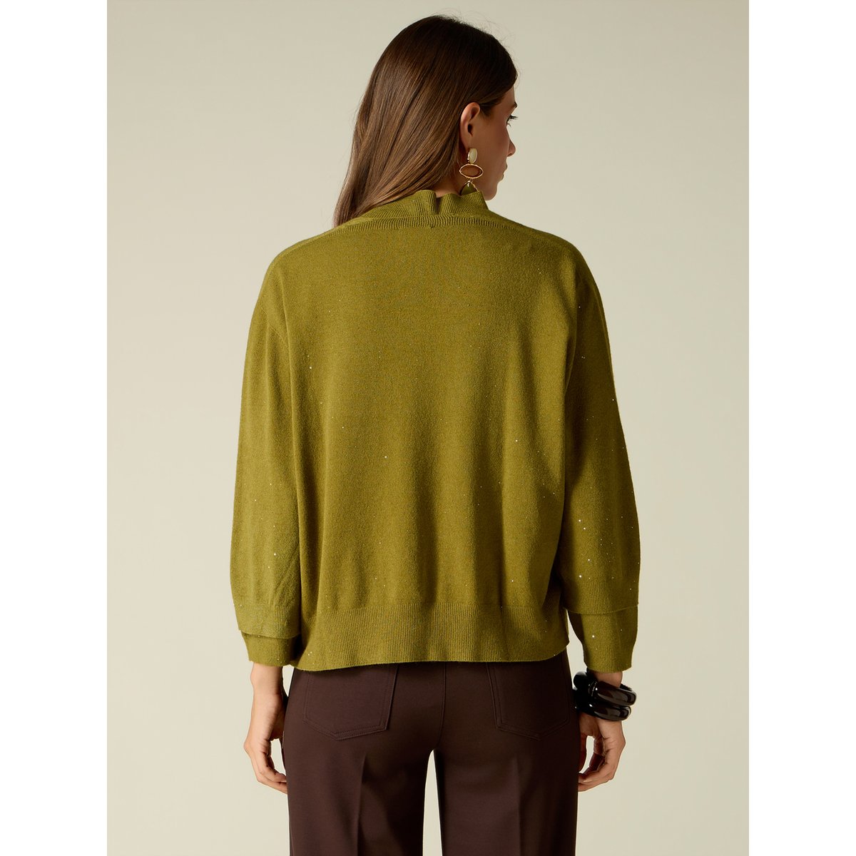 Cardigan avec micro paillettes verde militare, OLTRE