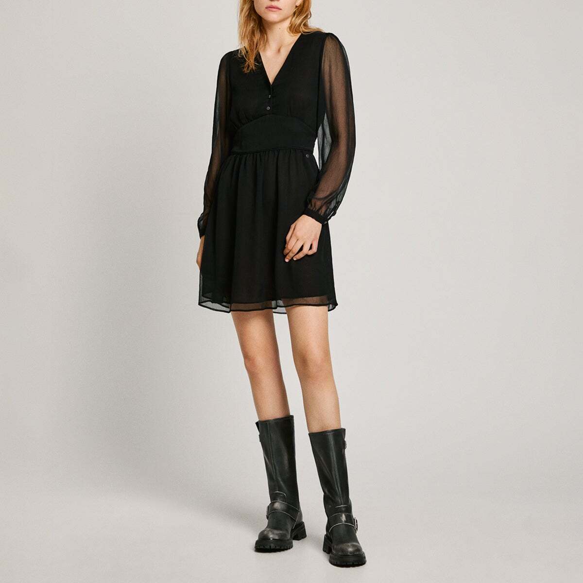 Robe Courte À Col V noir, PEPE JEANS