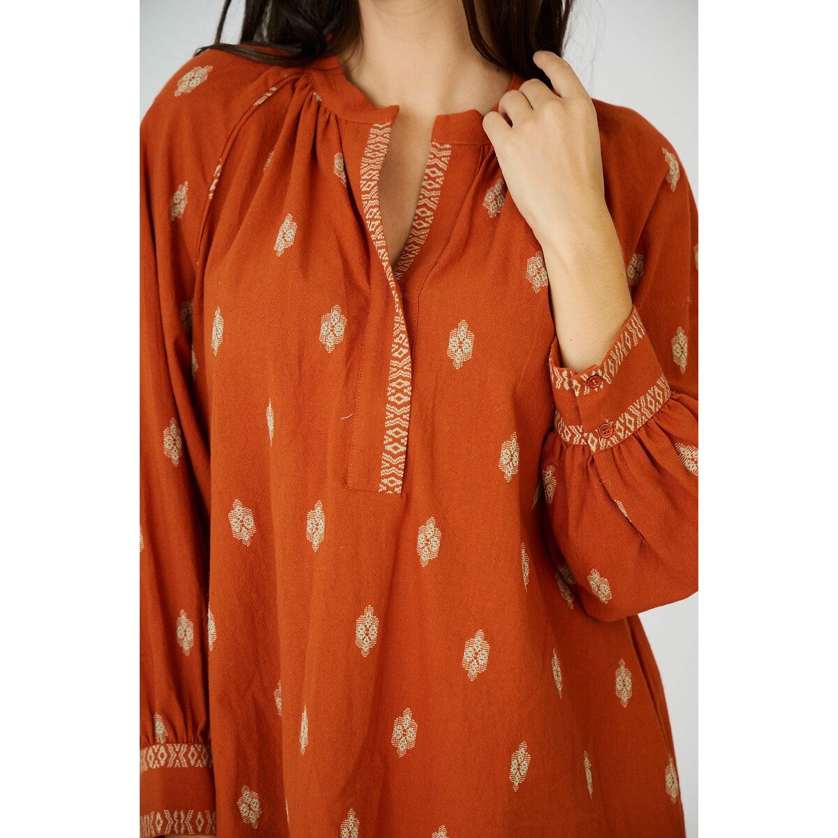 Blouse col V orange, SEE U SOON
