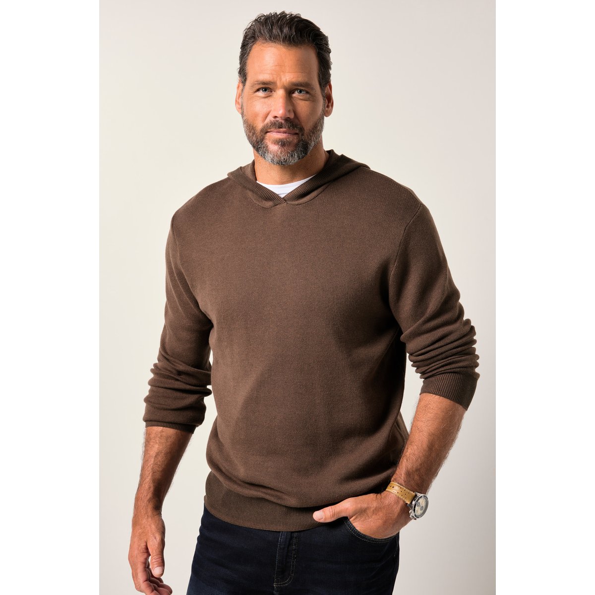 Sweat-shirt à capuche bois marron, JP1880