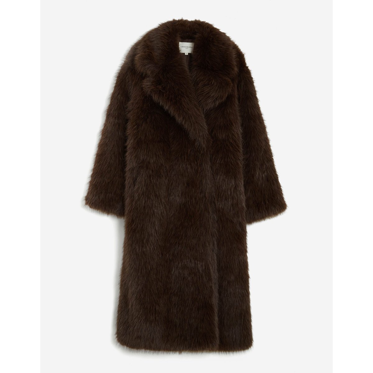 Manteau long oversize en Imitation fourrure chocolat Alara chocolat, GRACE & MILA