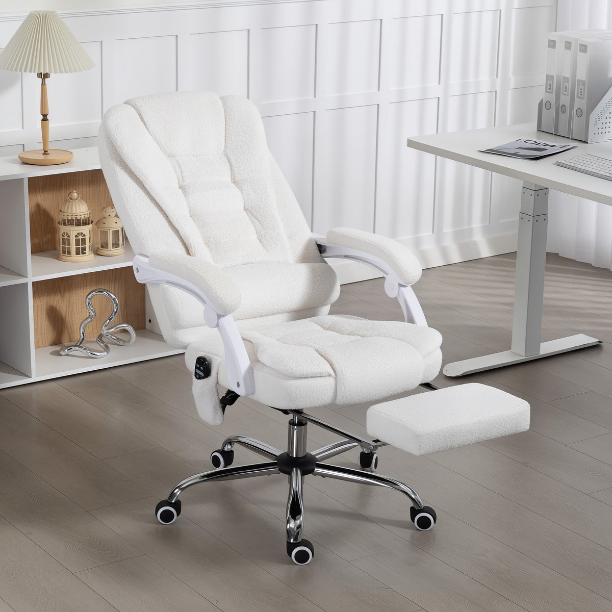 Fauteuil de bureau avec fonction massage Lin blanc, HOMCOM