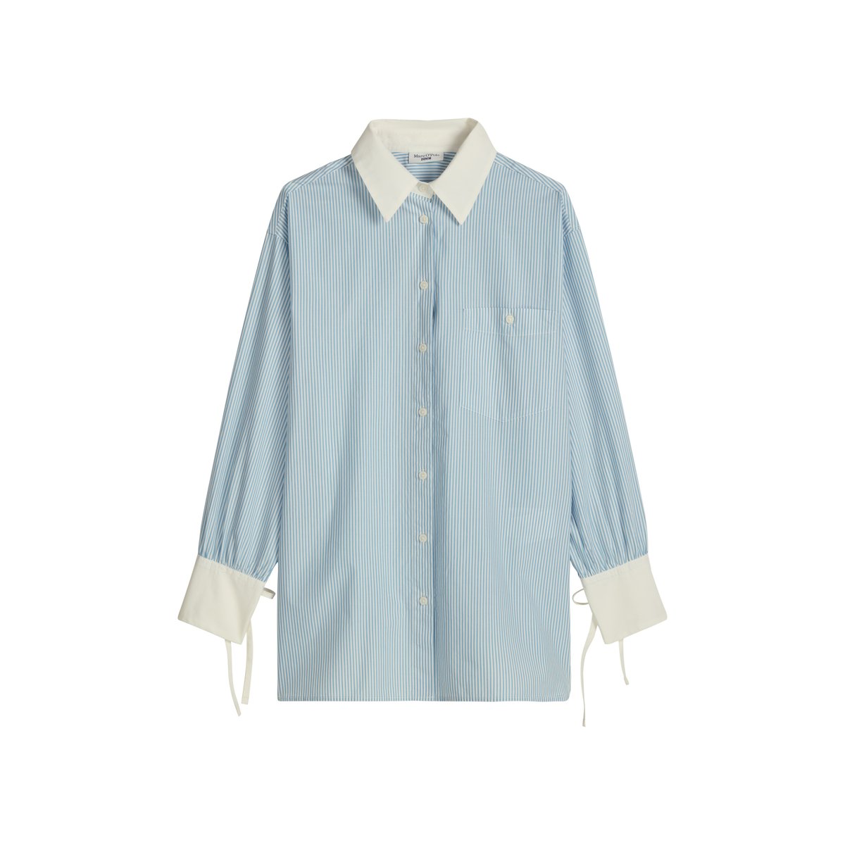 Blouse à rayures loose en popeline Papertouch bleu clair, MARC O’POLO DENIM