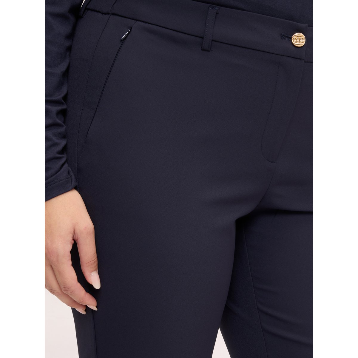 Pantalon regular avec bouton bijou bleu, FIORELLA RUBINO