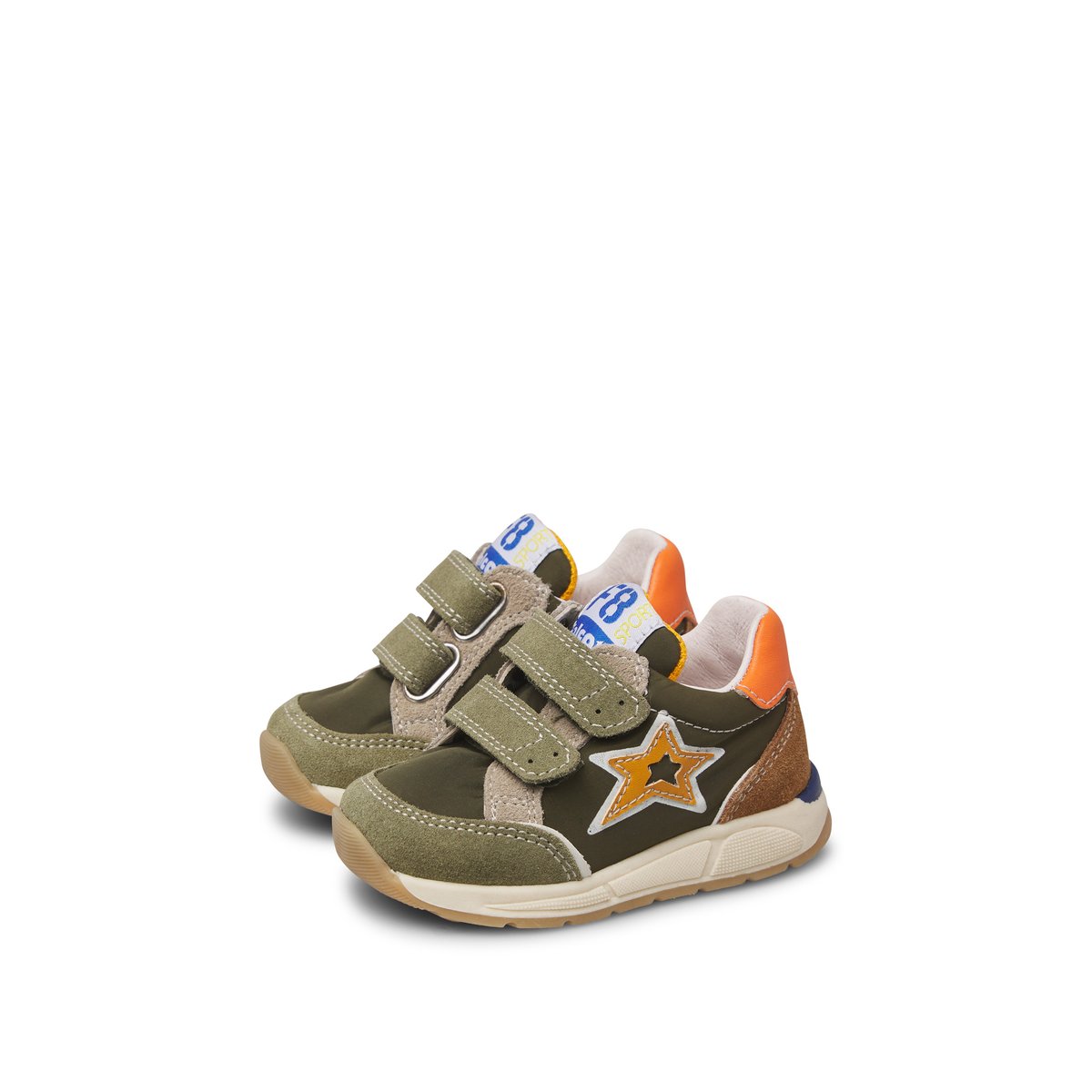 Sneakers en daim et tissu technique NUPPI VL. kaki-orange, FALCOTTO