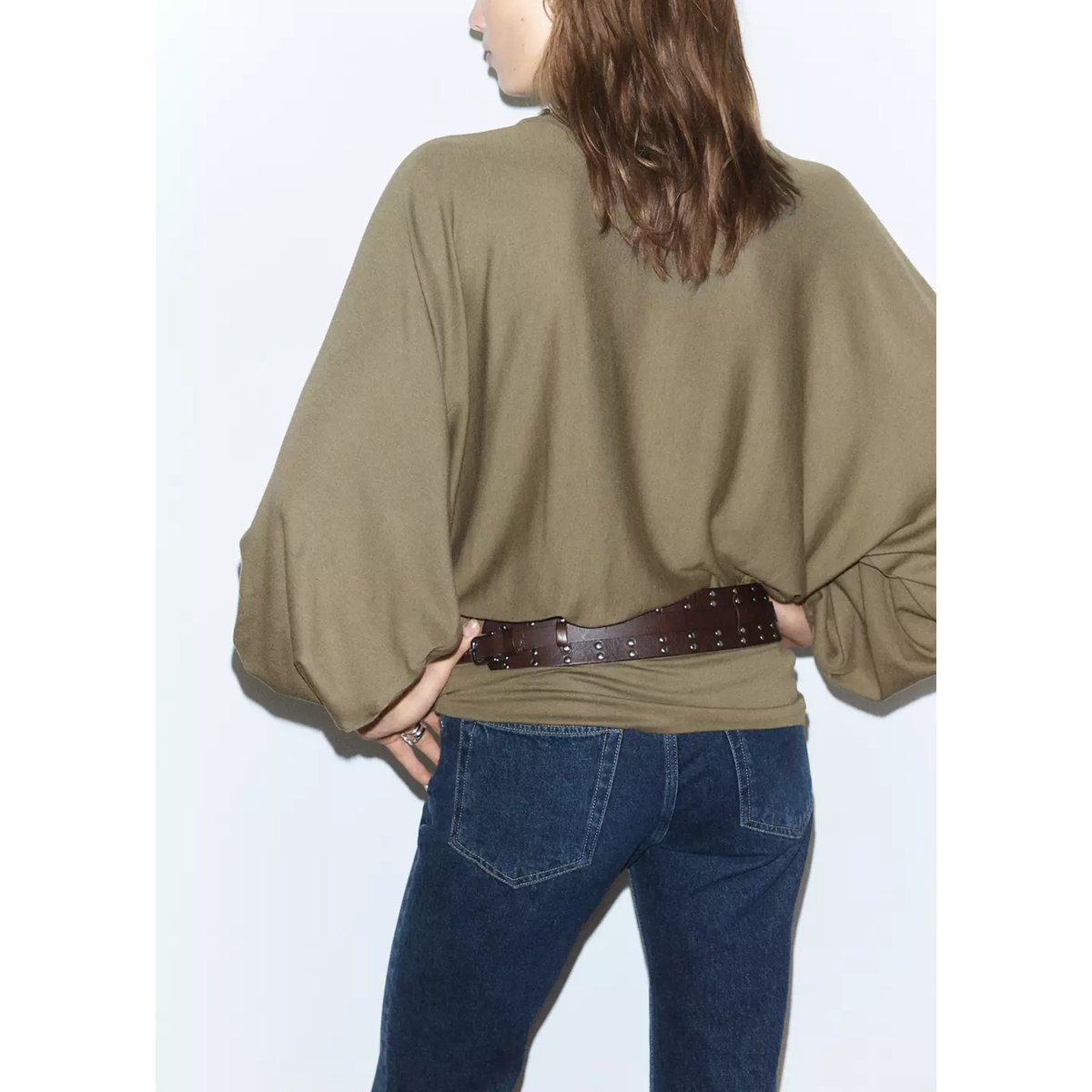 Blouse froncée ceinture large kaki, MANGO