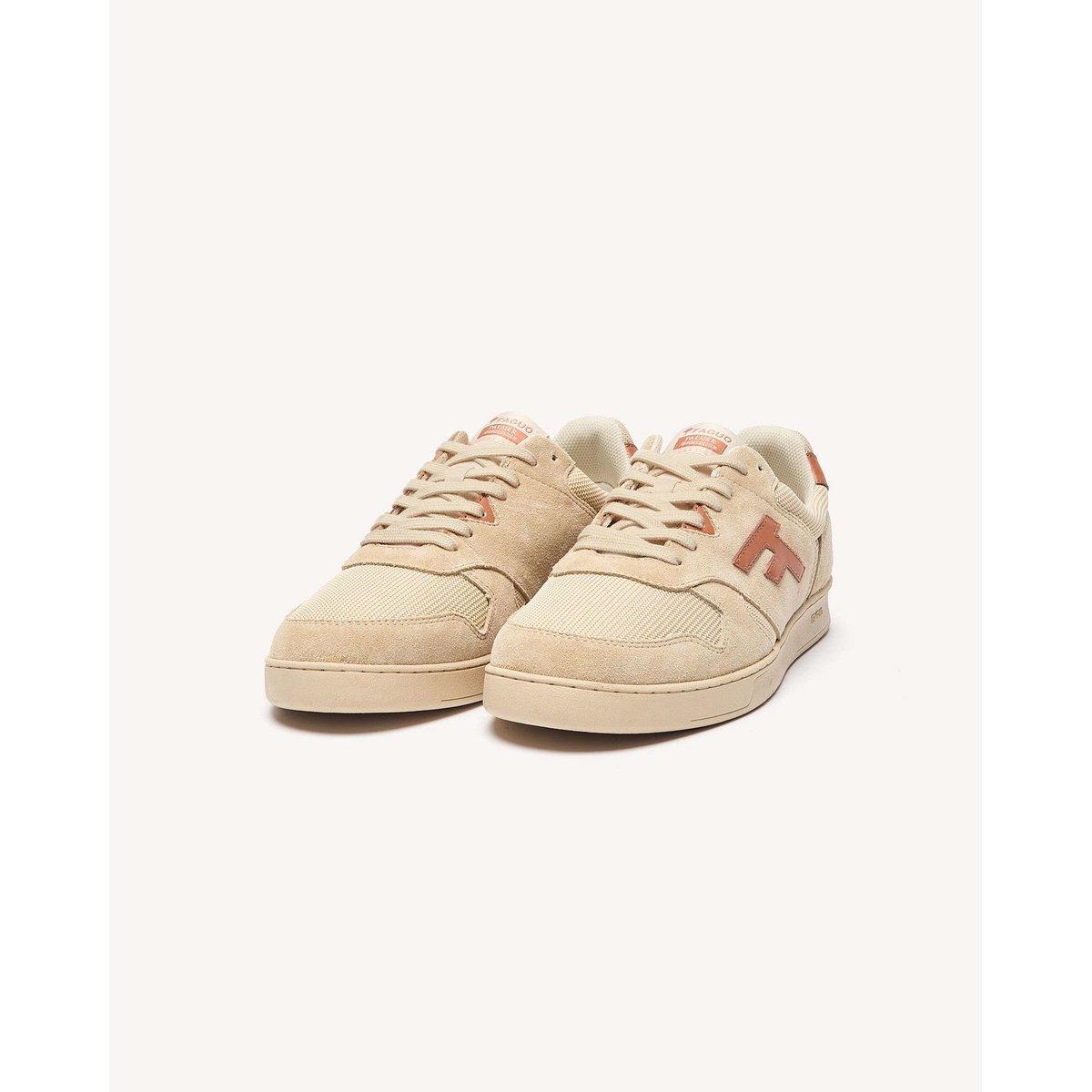 Baskets basses suede tissu PALMER beige et rouille, FAGUO