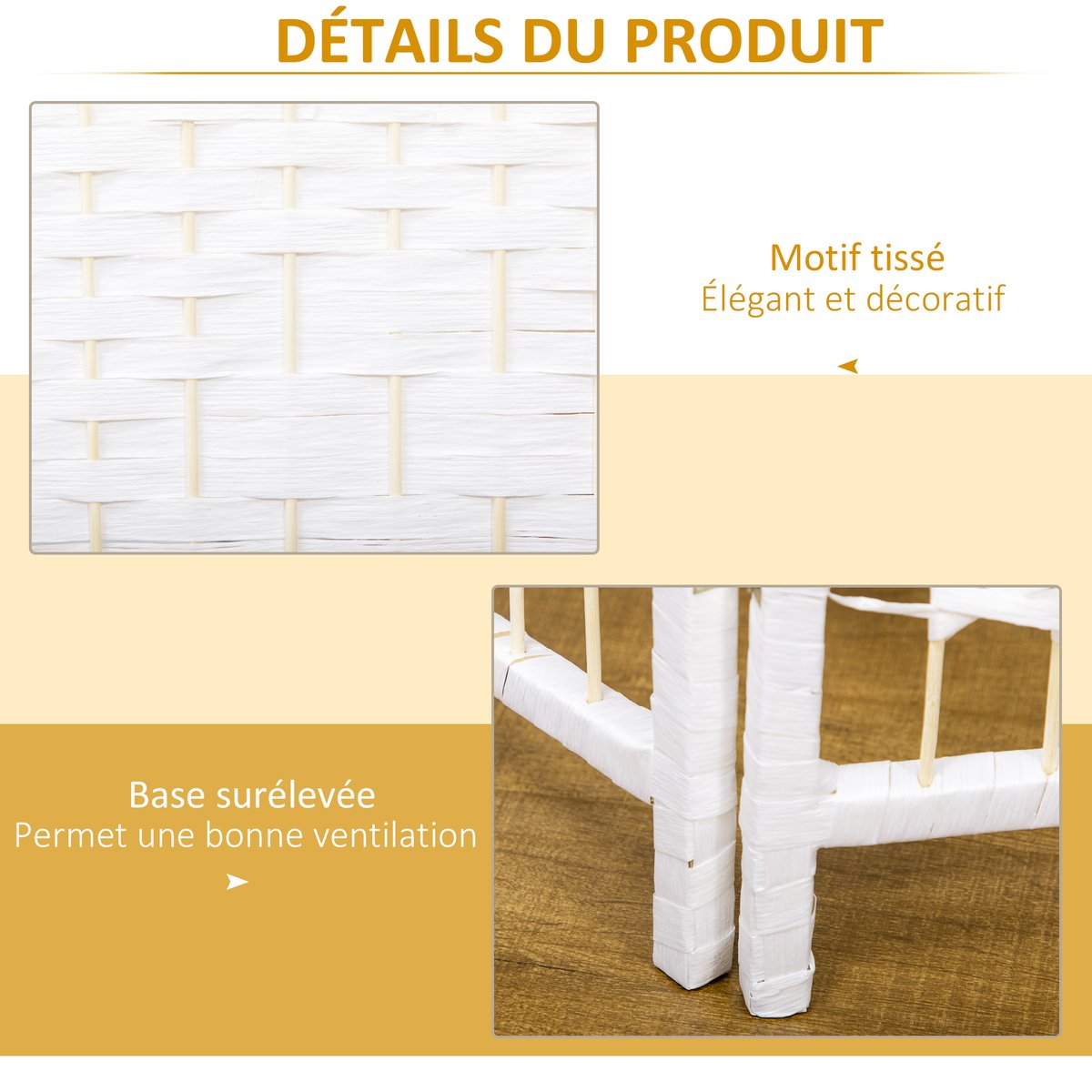 Cloison de séparation Bois Blanc blanc, HOMCOM