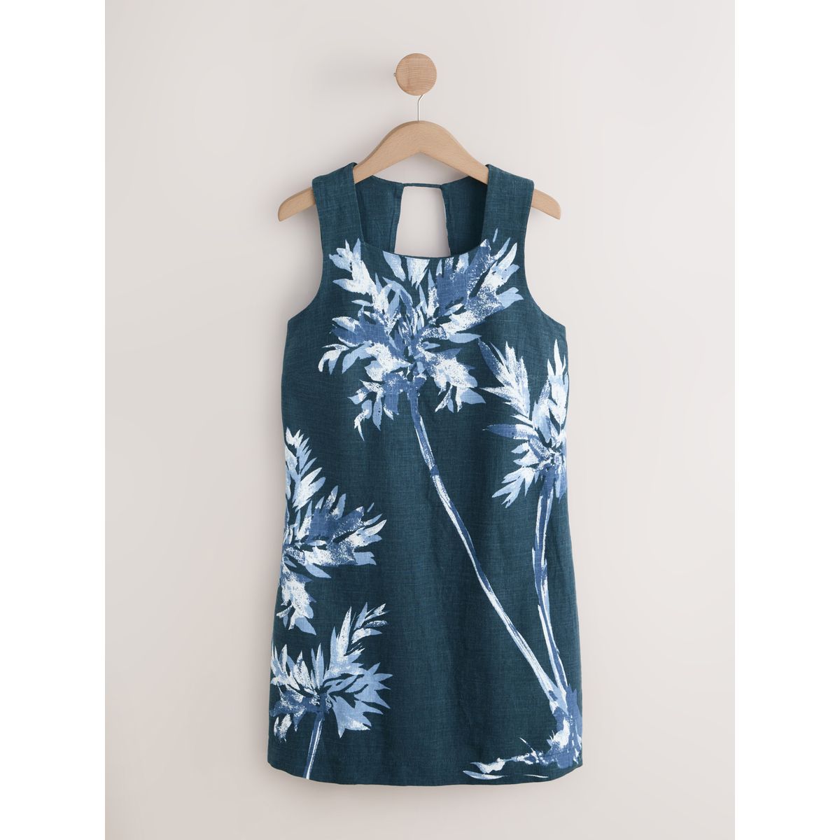 Robe courte droite à encolure carrée en lin imprimé floral bleu marine, NEXT
