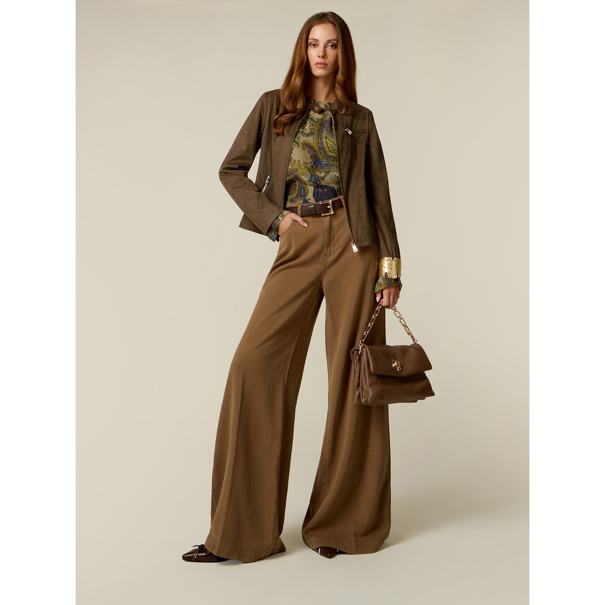 Pantalon palazzo avec charm marron, OLTRE