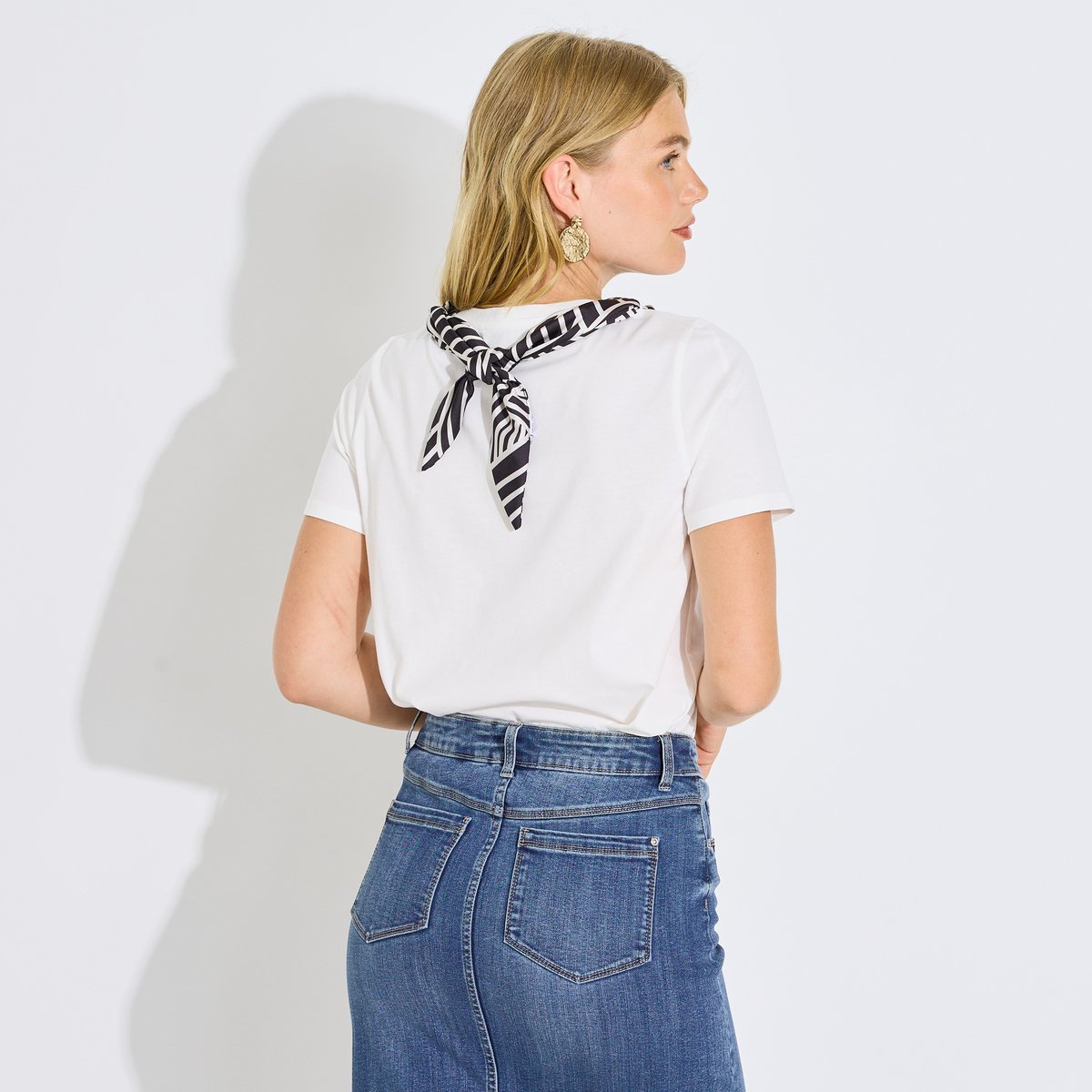 T-shirt col rond avec foulard blanc cassé blanc, GRAIN DE MALICE